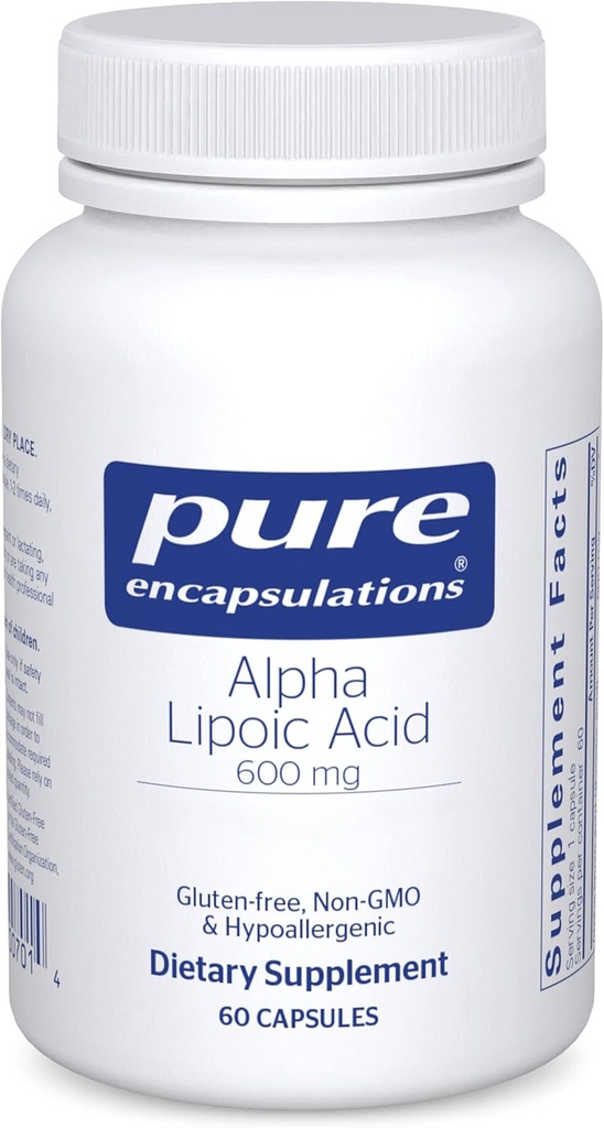 Encapsulaciones puras Ácido Lipoico alfa 600 mg - Suplemento ALA para el soporte de hígado, antioxidantes, salud nerviosa, salud cardiovascular y soporte de carbohidratos - ácido alfa lipoico Premium - 60 cápsulas