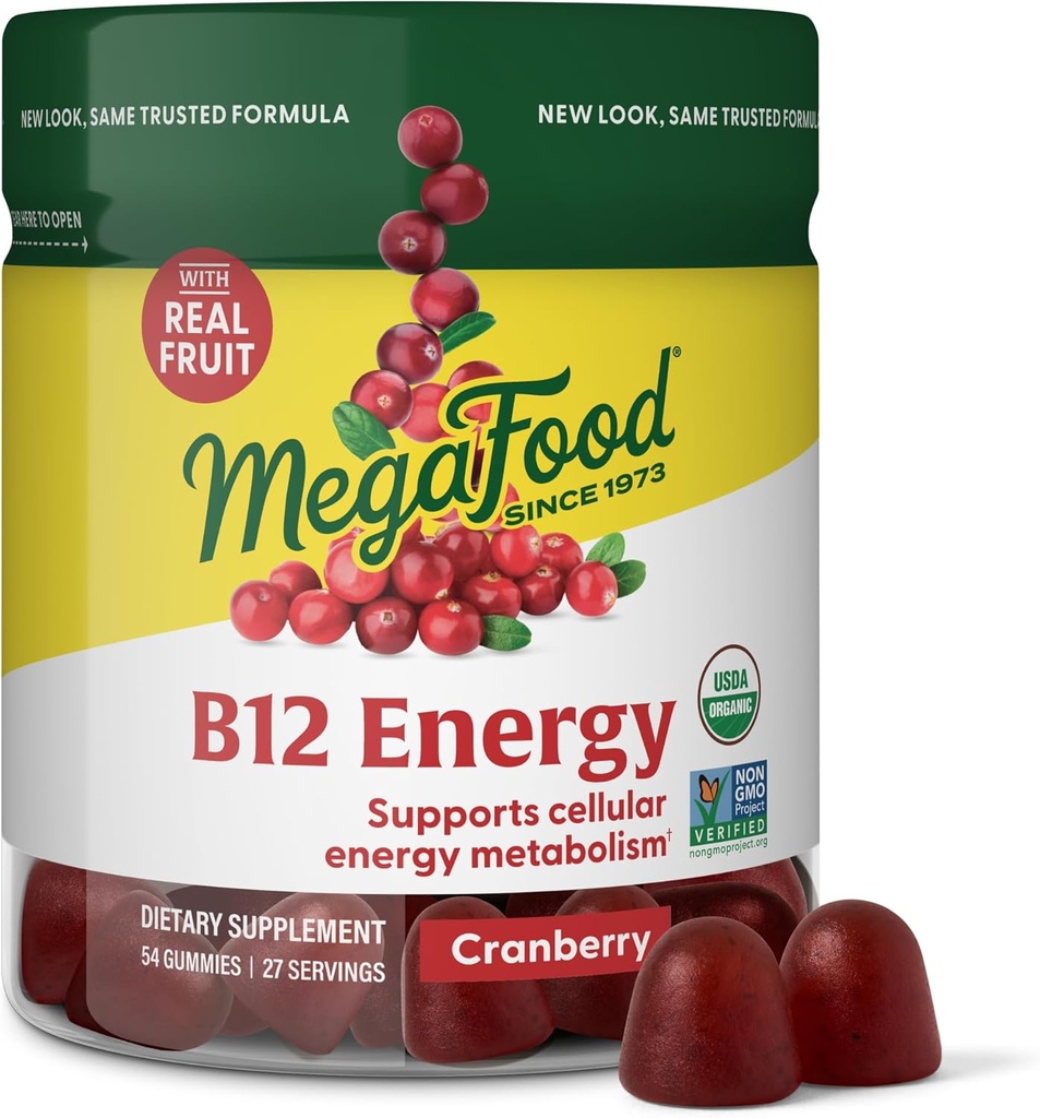 MegaFood Vitamina B12 Gummies de Energía - Vegan - Con Metil B12 Vitaminas para Apoyar la Producción de Energía Celular - Arándano - Vitamina B12 Suplemento - USDA Organic - 70 Gummies, 35 Serviciones