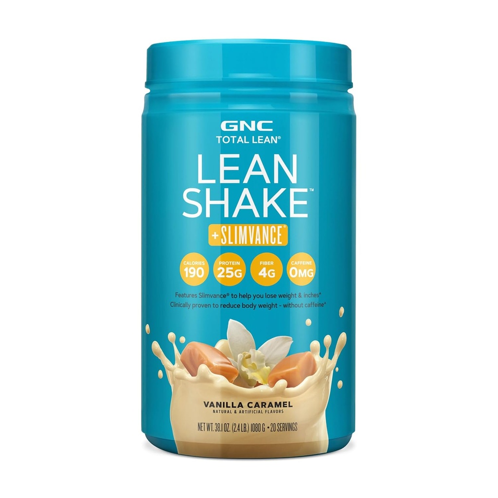 GNC Total Lean Shake + Slimvance, Caffeine Free Protein Powder, Helps Reduce Body Weight, Vanilla Caramel, 20 Servings