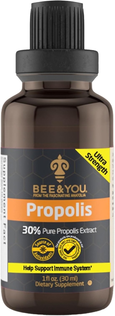 Bee and You Propolis Liquid Extract Drops, 30% Propolis, Ultra Pure, Immune Support Supplement, Sore Throat, Allergy Relief, Respiratory, Antioxidants, Keto, Paleo, Gluten-Free, 1 Fl Oz