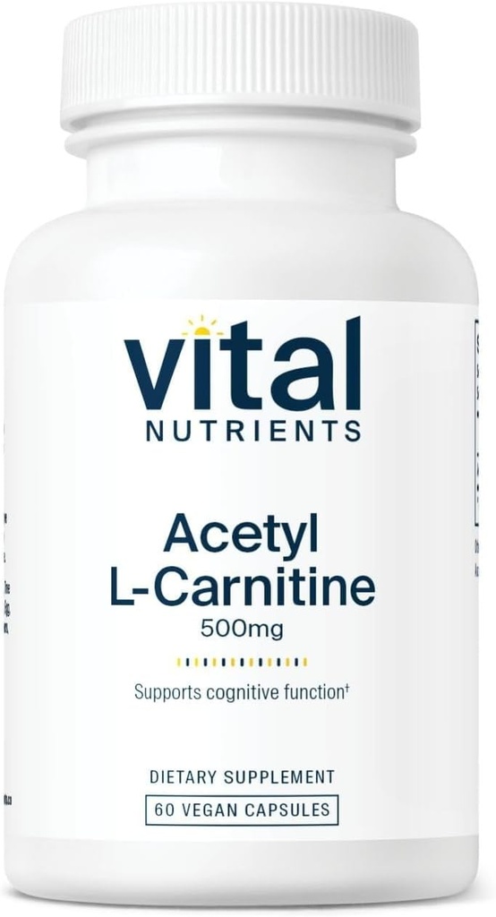 Nutrientes vitales Acetyl L-Carnitine 500mg ← Cerebro, Memoria y Apoyo Cognitivo Suplemento* Silencio Vegan Silencio Gluten, Dairy, Soy Free ← Non-GMO Silencio 60 cápsulas