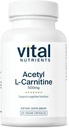 Nutrientes vitales Acetyl L-Carnitine 500mg ← Cerebro, Memoria y Apoyo Cognitivo Suplemento* Silencio Vegan Silencio Gluten, Dairy, Soy Free ← Non-GMO Silencio 60 cápsulas