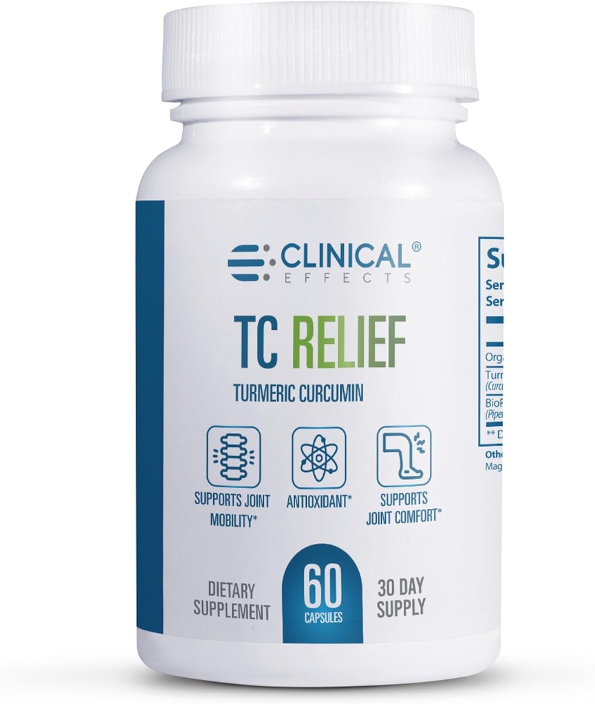 Clinical Effects TC Relief - Turmeric Curcumin with Bioperine Black Pepper - Joint Supplement for Comfort and Mobility - 60 Capsules
