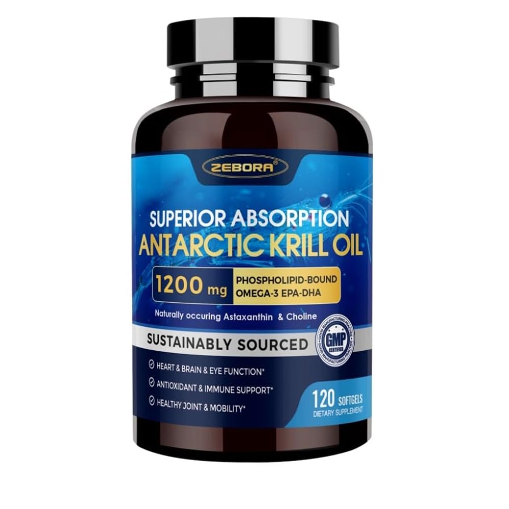 Krill Oil 1200 mg Omega 3 Suplemento, Krill Oil Omega 3 con alta absorción EPA, DHA, Astaxanthin " Phospholipids, soporta el corazón " salud conjunta, sin sabor a pescado - 120 Softgels (60 Servings)