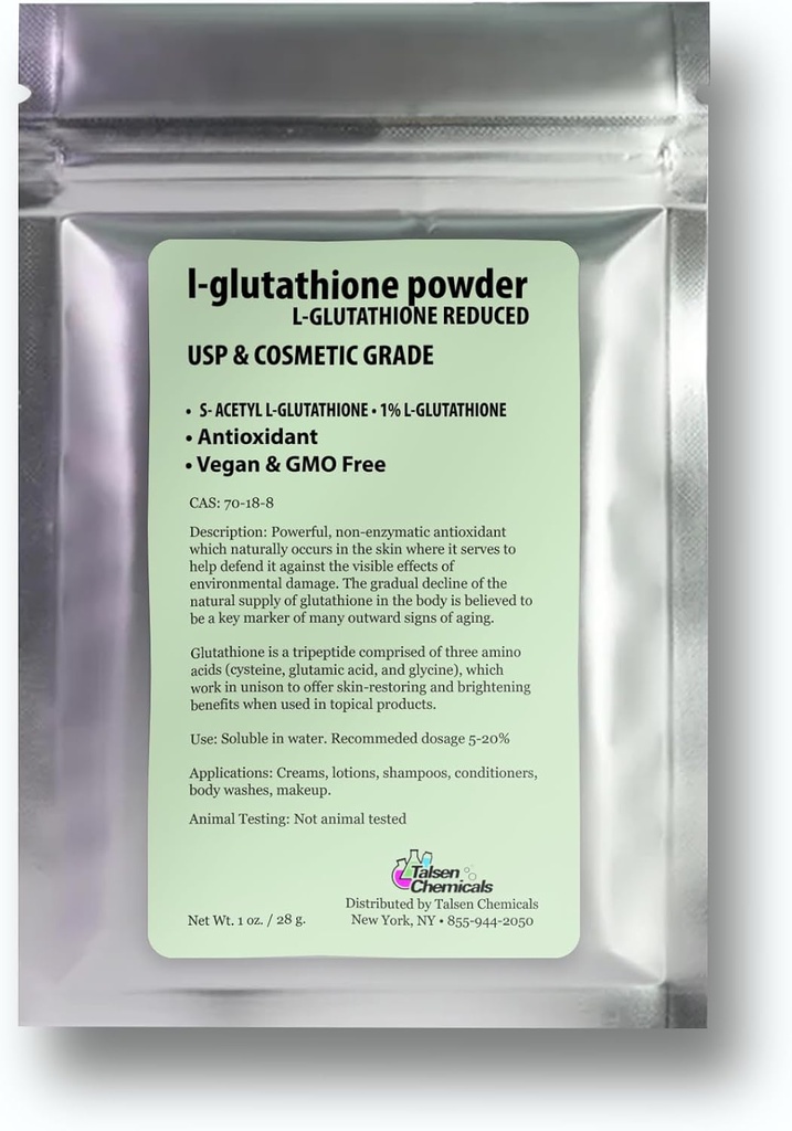 Reducido L-Glutathione Powder DIY Cosmetic Grade Pure Glutathione Organic Powder for Skin, (1 onza / 28 gramos)