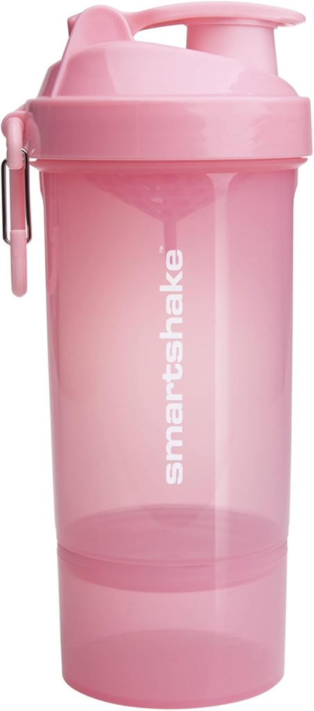 Smartshake O2GO ONE Plastic Protein Shaker Bottle 800 ml  durable 27 oz - Leakproof Screw-on Lid - BPA Gratis – Unisex - Light Pink