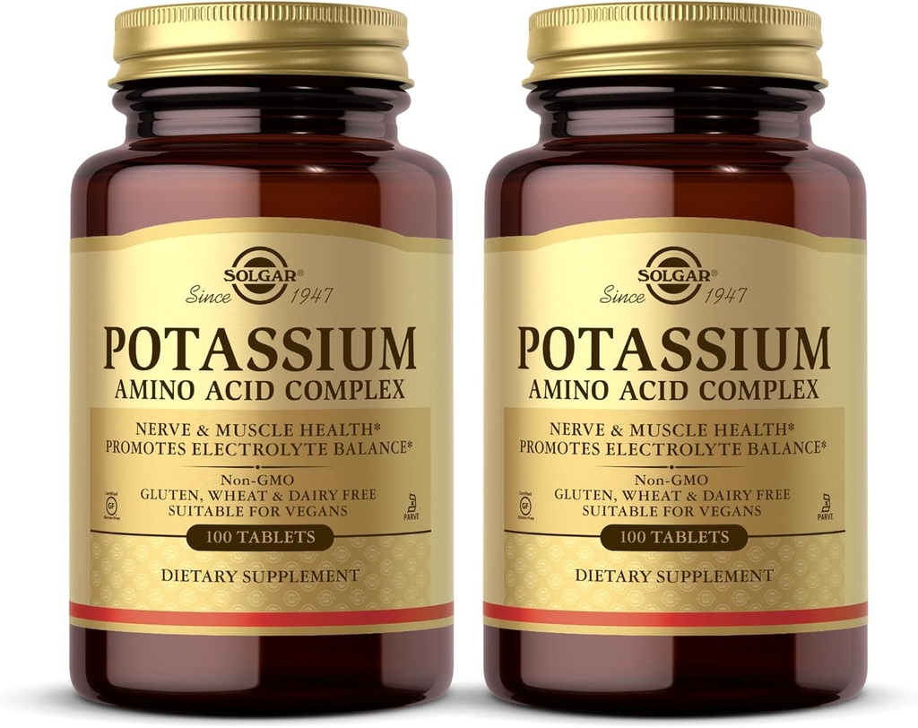 Complejo de Aminoácidos de Potasio Solgar - 100 Tabletas, Pack de 2 - Promueve Equilibrio de Electrolito - No GMO, Vegan, Gluten Gratis, Dairy Free, Kosher - 200 Total Servings