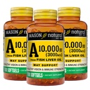 MASON NATURAL Vitamina A 3000 mcg (10.000 UI) de Fish Liver Oil, soporta Vision &amp; Immune Health, 100 Softgels, Pack de 3