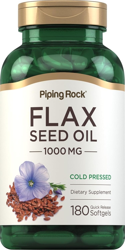 Piping Rock Flaxseed Oil 1000mg Softgel Capsules Silencio 180 Conde ← Cold Pressed Suplemento No GMO, Gluten Free