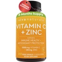 Viva Naturals Vitamina C y Suplemento Zinc (250 cápsulas) - 1000 mg Vitamina C con Zinc 20 mg Suplementos Antioxidantes para Apoyo Inmunitario, Suplemento de Vitamina para Adultos