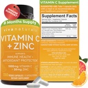 Viva Naturals Vitamina C y Suplemento Zinc (250 cápsulas) - 1000 mg Vitamina C con Zinc 20 mg Suplementos Antioxidantes para Apoyo Inmunitario, Suplemento de Vitamina para Adultos