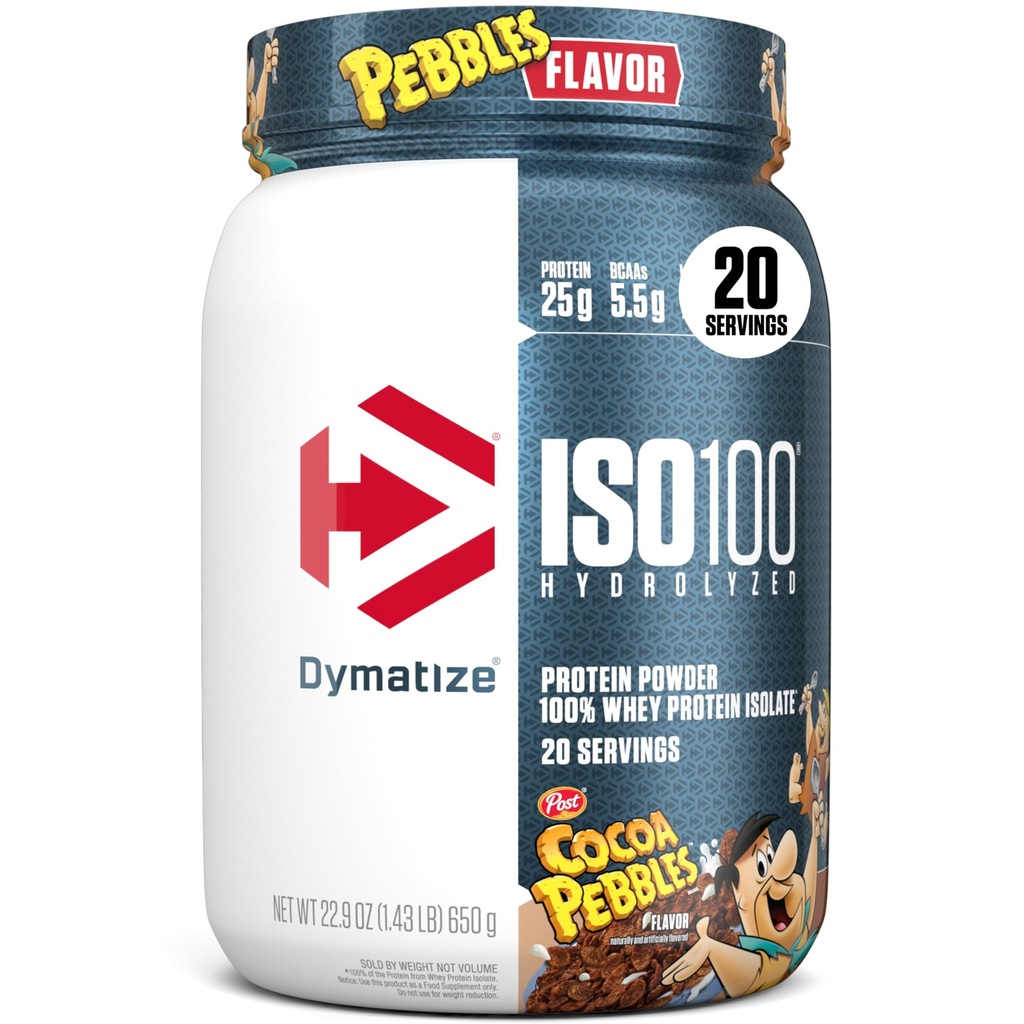 Dymatize x Cocoa Pebbles ISO100 Whey Protein Powder Isolate, 25g de Protein, 20 Servings, 5.5g BCAAs, 120 Cal., Gluten Free, 1g Fat, 1g Sugar, 2g Carb