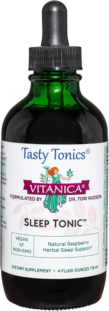 Vitanica Sleep Tonic, Natural Liquid Sleep Aid Supplement, Dr. Formulated, Relax and Calm Support for Adults, Stress Relief, Valerian Root, Lemon Balm, Passion Flower, Vegan, 4 Ounce