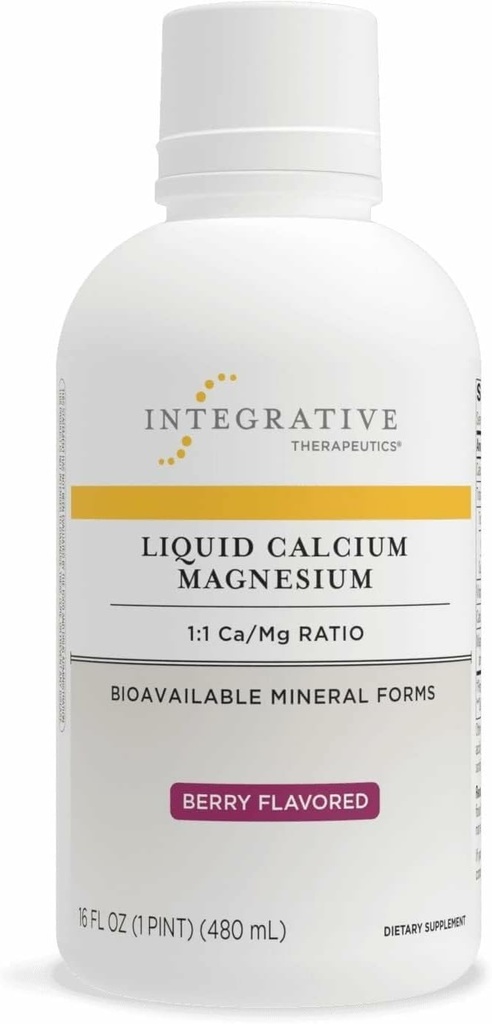 Terapéutica Integrativa Magnesio de calcio líquido - Suplemento líquido que soporta la salud ósea* - Incluye vitamina D3 " Complejo de magnesio - sin gluten " sin lácteos - Berry, 16 oz (32 servidumbres)