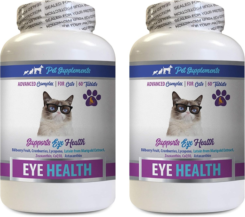 Cat Eyesight Supplement - Cats Eye Health Complex - Advanced Formula for Eye Sight - Immune Boost - Bilberry for Cats - 2 Bottles (120 Tablets)