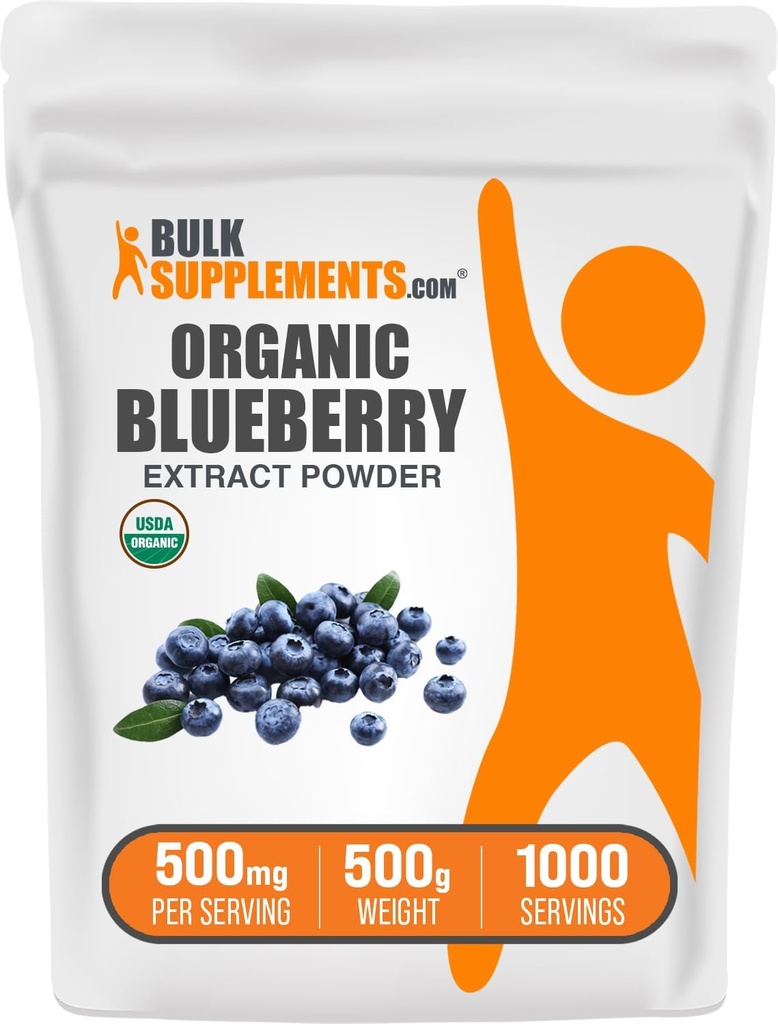 BulkSupplements.com Orgánica Blueberry Extract Powder - Blueberry Extract Supplement, Antioxidant Support - Vegan & Gluten Free, 500mg por Serving, 500g (1.1 lbs) (Pack of 1)
