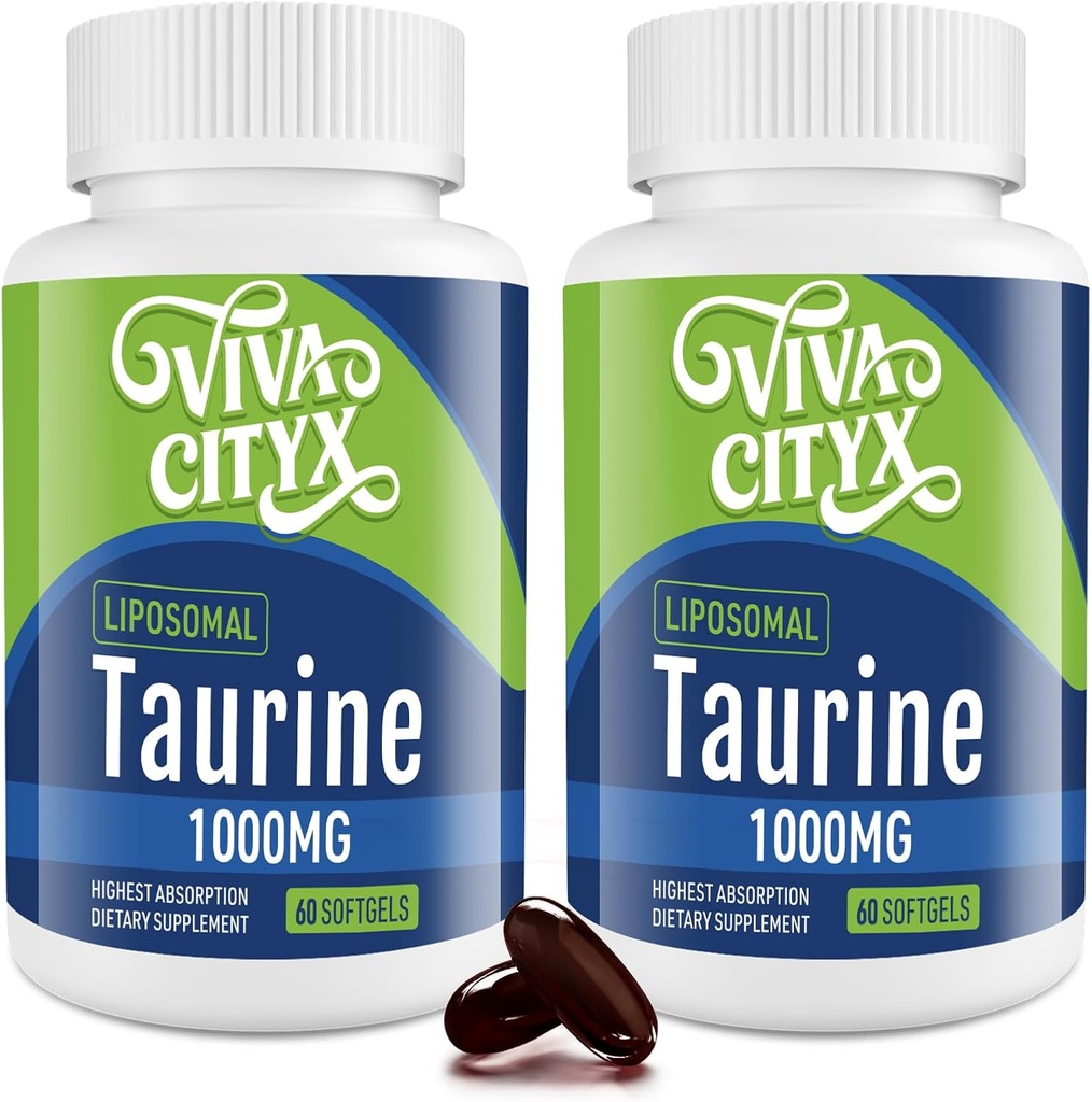 Taurine 1000mg - Liposomal Taurine Aminoácidos Suplemento para el corazón, el hígado y el cerebro, la longevidad, el ejercicio - alta absorción, Vegan &amp; Gluten Gratis (60 Softgels - 2 Pack)