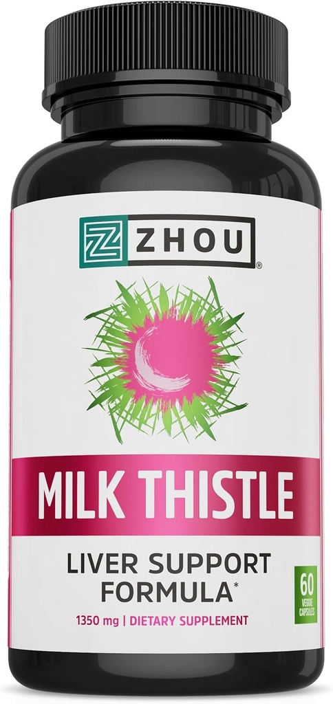 Zhou Milk Thistle - Liver Health Supplement, Silymarin Milk Thistle Extract " Powder for Men " Women, Herbal Cleanse Support, Metabolic Health - 60 Vegetarian Capsules