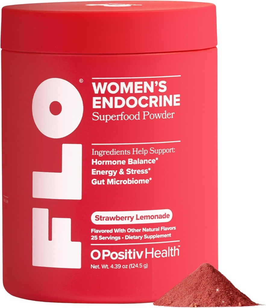 O Positiv FLO Women’s Endocrine Superfood Powder – Soporta niveles saludables de cortisol, equilibrio hormonal, tiroides " Gut Health – Multivitamin Plus Rhodiola, DIM, Myo-Inositols, Superalimento Rojo– 25 Servings