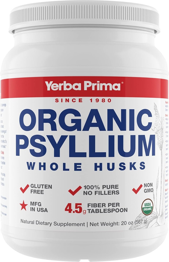 Yerba Prima Orgánica Psyllium Full Husks Colon Cleanser - 20 oz - Natural Daily Dietary Fiber Suplemento 20oz, Colon Cleanser, Regularity " Detox Cleanser Support, Gluten Free, Non GMO, Vegan