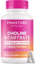 Pink Stork Choline - 550 mg Choline Bitartrate de VitaCholine para embarazadas + Postpartum Moms - Vitamina Prenatal para Fetal Cognitive Health + Breast Milk Quality - 1 cápsula diaria, 30 cuenta