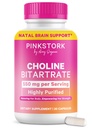 Pink Stork Choline - 550 mg Choline Bitartrate from VitaCholine for Pregnant + Postpartum Moms - Prenatal Vitamin for Fetal Cognitive Health + Breast Milk Quality - 1 Capsule Daily, 30 Count