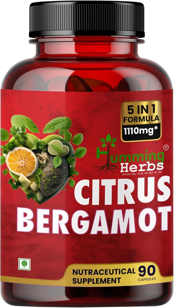 Humming Herbs Bergamot Citrus 1110mg con Black Choke Berry, Niacin, Olive Leaf &amp; Black Pepper Extract 90 cápsulas