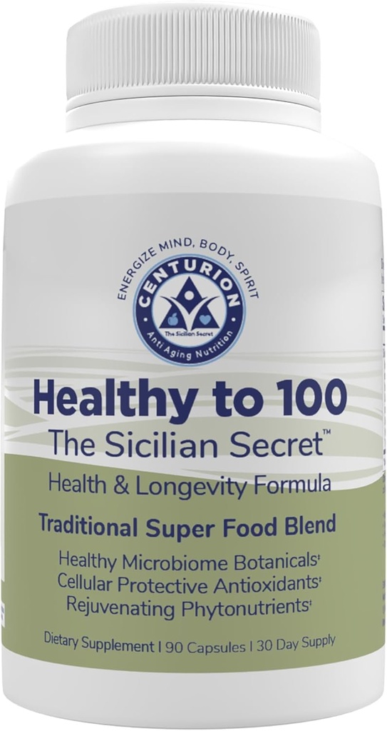 Saludable a 100, Sicilian Secret Mediterranean Diet, Superfood, Supports Healthy Lifestyle, (con Resveratrol, Rosemary, Grape Seed Extract, Bergamot Extract) Boost Immunity, 90 Capsules, 30 Servings