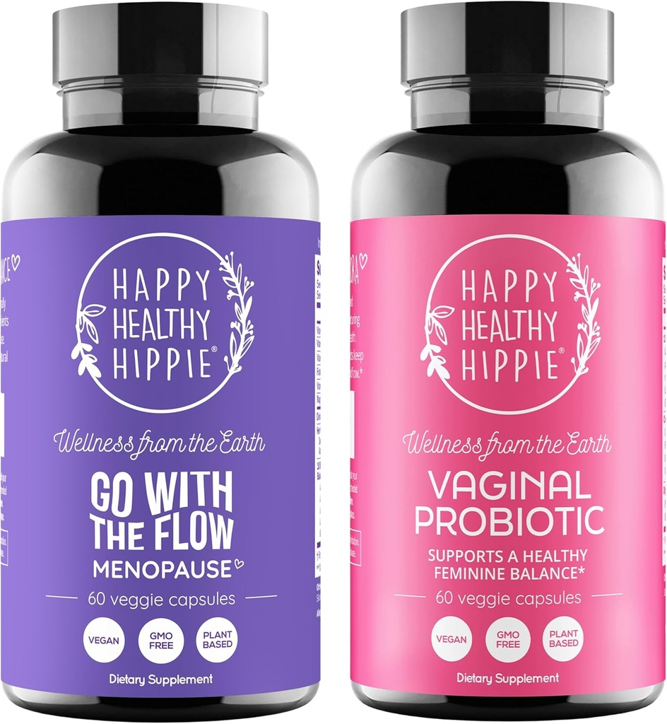 Happy Healthy Hippie Vaginal Probiotics for Women & Go with The Flow Menopause Support