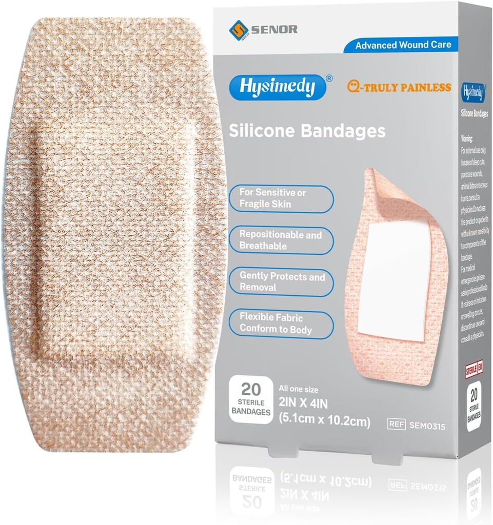 Bandas adhesivas de silicona Grandes Tamaños para la piel de fragilidad sensible 2"x4" 20 Conde Flexible Tejido Latex Bandas XL transpirables Hipoalergénicas Gratuitas para Libras de Alergia Adhesiva