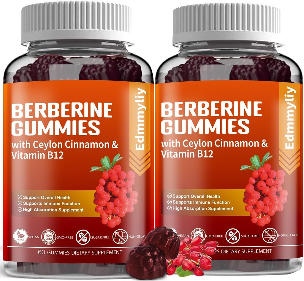 Suplemento bereberina con canela de Ceylán - azúcar libre de bereberina orgánica 1500mg Gummies para hombres &amp; mujeres - Apoyo para el inmune y el metabolismo y la energía