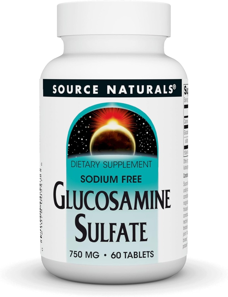 Fuente Natural Sulfato de Glucosamina, Sodium-Free 750 mg para Soporte Conjunto - 60 Tabletas