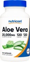 Nutricost Aloe Vera 20,000mg, 120 cápsulas - Gluten Free, Non-GMO, Vegetarian Friendly (100mg de 200:1 Extracto)