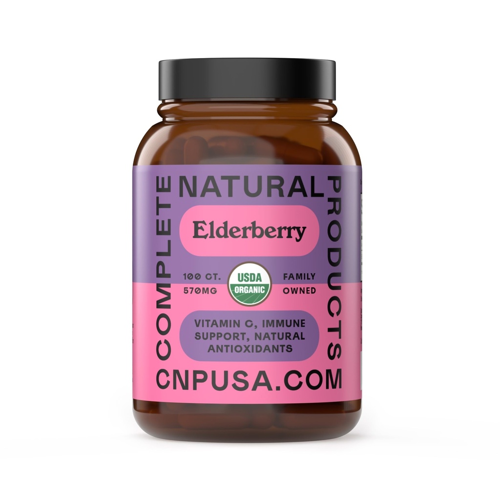 Complete Natural Products Elderberry Capsules 570mg, 100 Ct | Plant-Based Immune Support, Antioxidant-Rich, No Fillers, Made in USA