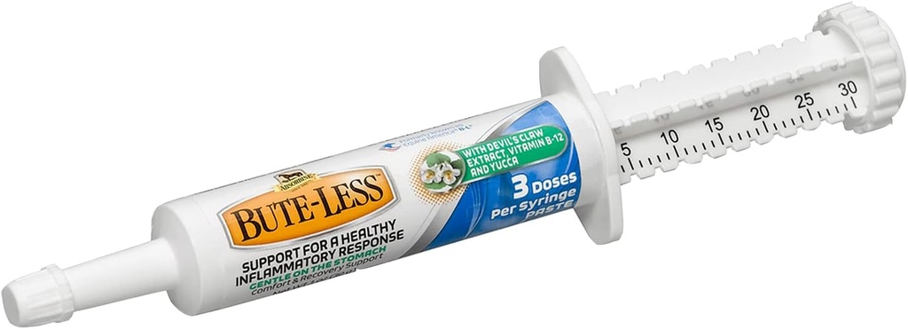 Absorbina Bute-Less Caballo a largo plazo Confort &amp; Recuperación Suplemento Pega, Sujeto en Stomach, Garra del Diablo, Vitamina B-12, Yucca, 1oz Syringe / 3 Doses