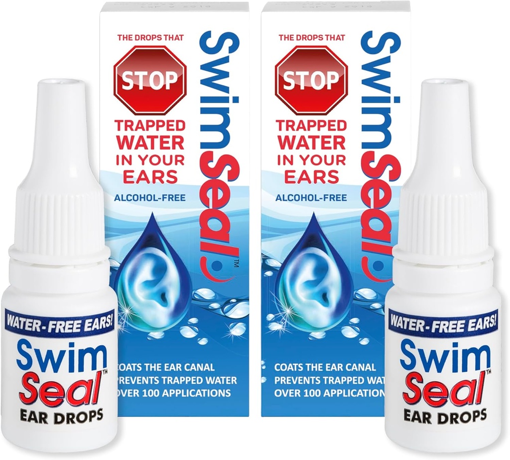 SwimSealTM Twin-Pack All Natural Swimmer's Ear Drops for Daily Use Más que las gotas de alcohol o los tapones. La solución para tus oídos para toda la exposición al agua para todas las edades.