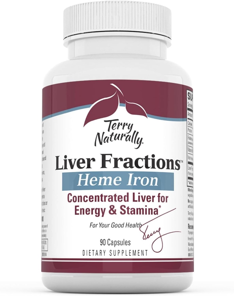 Terry Naturally Liver Fractions - Endurance &amp; Energy Support with Gentle Iron - Dietary Supplement Supports Healthy Red Blood Cell Formation - Iron Supplement for Liver Health - 90 Capsules