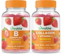 Complejo B Lifeable + Collagen &amp; Vitamina C, Gummies Bundle - Gran Tasting, Suplemento de vitaminas, Gluten Free, GMO Free, Chewable Gummy