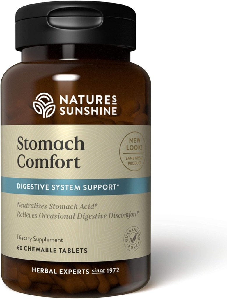 Sunshine Stomach Comfort, 60 Tablets Chewable tención ayuda a neutralizar el ácido y calmar el estómago apoyando la digestión