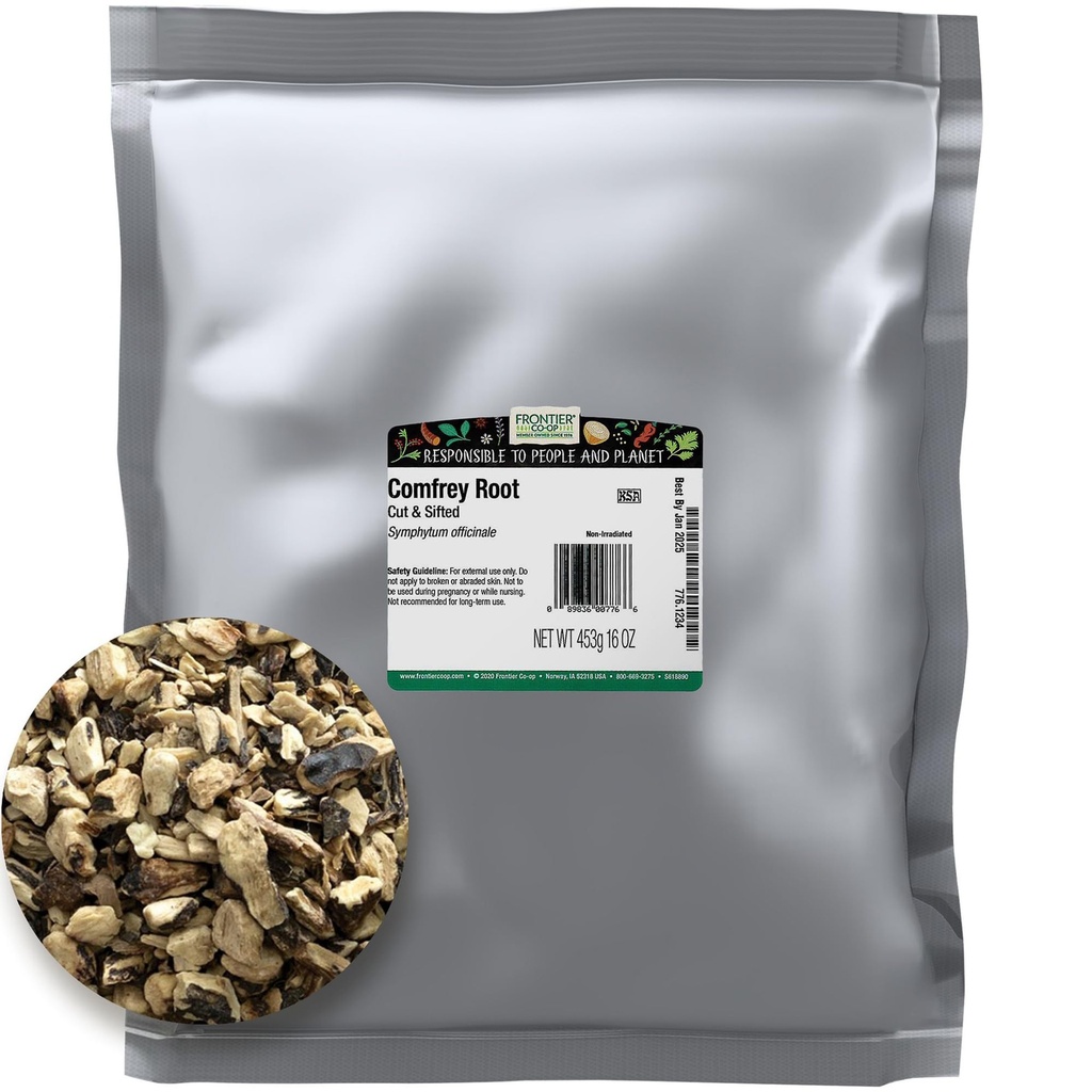 Frontier Co-op Dried Comfrey Root, Cut &amp; Sifted - 1lb Bulk Bag - Puro &amp; Natural Comfrey Herb, Perfecto para Lociones, Cremas y Peluquerías, Kosher