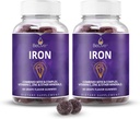 BeLive Iron Gummies - Suplemento multivitamínico con vitamina C, A, B & Zinc, apoya el oxígeno de la sangre, suplementos veganos para mujeres, hombres y niños para el crecimiento y el desarrollo - Grape Flavor Ø 2-Pack