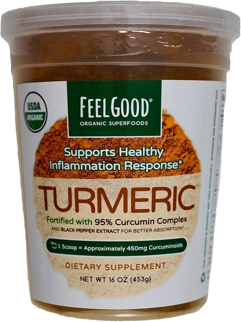 Siente Buena Turmérica Orgánica w Polvo de Curcumin, 16 onzas