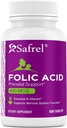 Safrel Folic Acid 400 mcg - Vitamina B9-400 Tablets, Vitamina Prenatal y Postnatal Esencial para el Desarrollo Fetal, Producción de Células Rojas, Desarrollo Celular y Neural