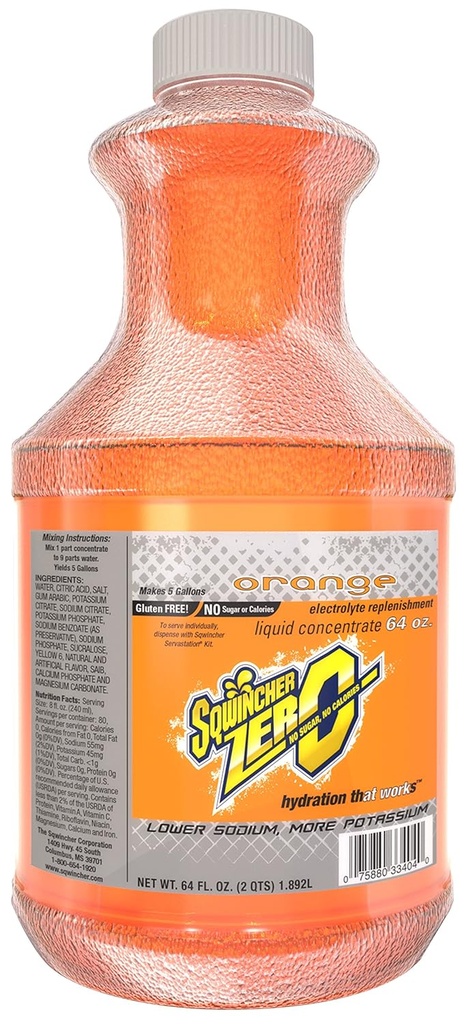 Sqwincher Zero Liquid Concentrate   Orange Flavored ← Sugar Free TEN Low Calorie TEN Low Sodium ← Electrolyte Replenishment Hydration Drink Mix ← Hace 5 Gallons of Beverage TEN 64 oz (Pack of 6)
