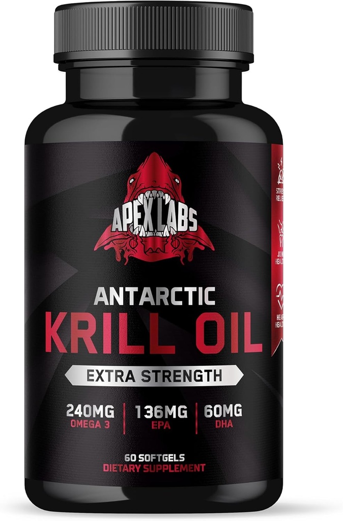 Aceite de Krill Antártico 1000 mg con EPA Omega-3, DHA, Astaxanthin y fosfolípidos 60 Softgels