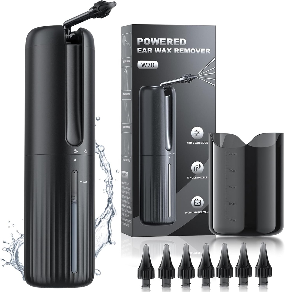 Eliminación de la cera de oído - Limpiador de oído eléctrico - Limpiador de oído alimentado por agua con 4 modos de limpieza de presión de agua - Herramienta de eliminación segura y eficaz de la cera de oído - Recargable USB resistente al agua