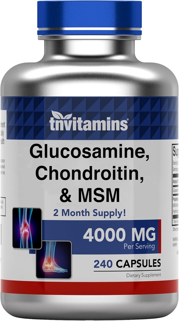 tnvitamins Glucosamine, Chondroitin, &amp; MSM (4000 MG - 240 Capsules) para Hombres &amp; Mujeres ← Conjunto de Apoyo Complejo de Apoyo*  More Than Triple Strength!