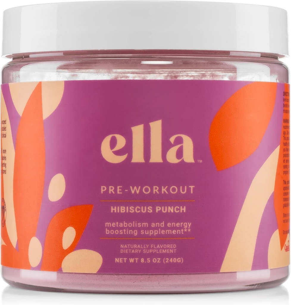 Naked Ella Pre Workout Powder, Hibiscus Punch Amino Energy with Vegan BCAA Amino Acids, Natural Caffeine, Preworkout Boost for Men &amp; Women, 30 Servings