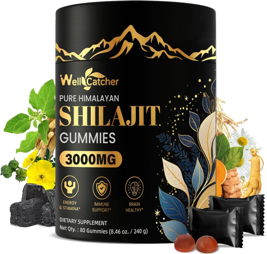 Shilajit Gummies for Men Women: Pure Himalayan Organic Shilajit with Ashwagandha 85+ Trace Minerals " Fulvic Acid Individually Wrapped for Energy Brain Immunity Support No Sugar 40 Servings