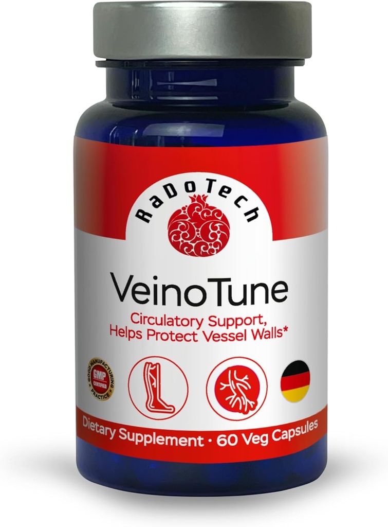 VeinoTune Varicose Veins Treatment for Legs, Reduces Swelling, Horse Chestnut 300 mg, 60 Plant-Based Caplets, 60 Day Supply, GMP